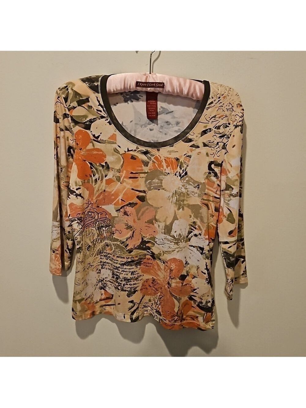 OLSEN EUROPE WOMEN'S MULTICOLOR STRETCHY SCOOP NECK 3/4 SLEEVED TOP SIZE 6